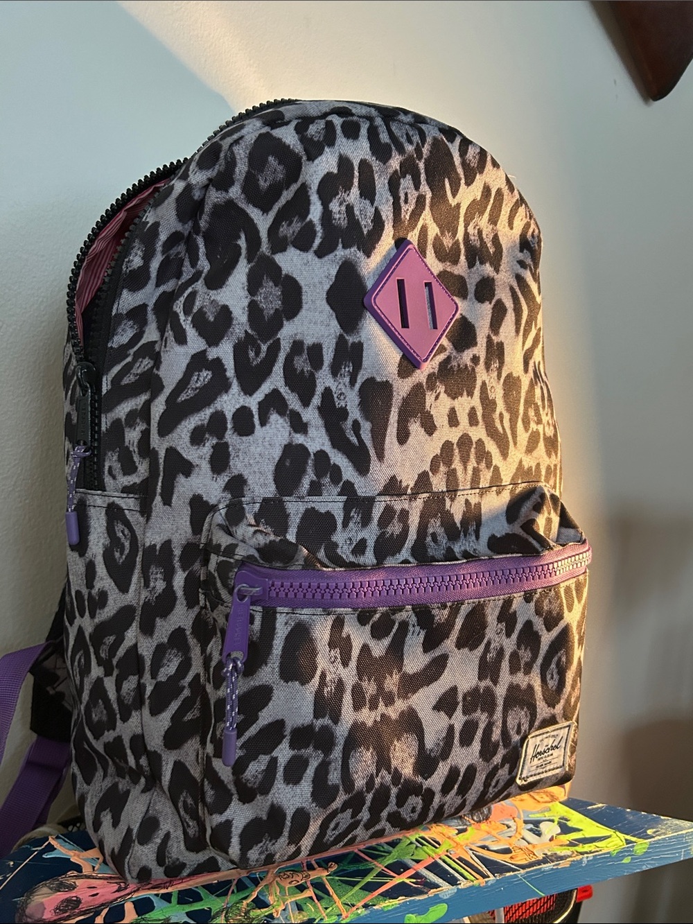 Herschel Supply Company Mini Backpack in Leopard Print with Purple Accents